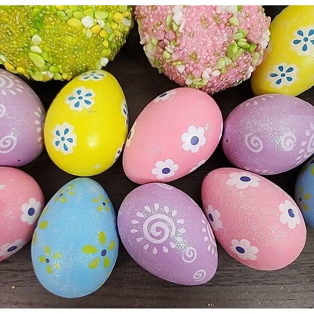 Beaded Easter Egg Ornaments Floral Spring Bowl Vase Filler Home Tree Decor 17 Pc
